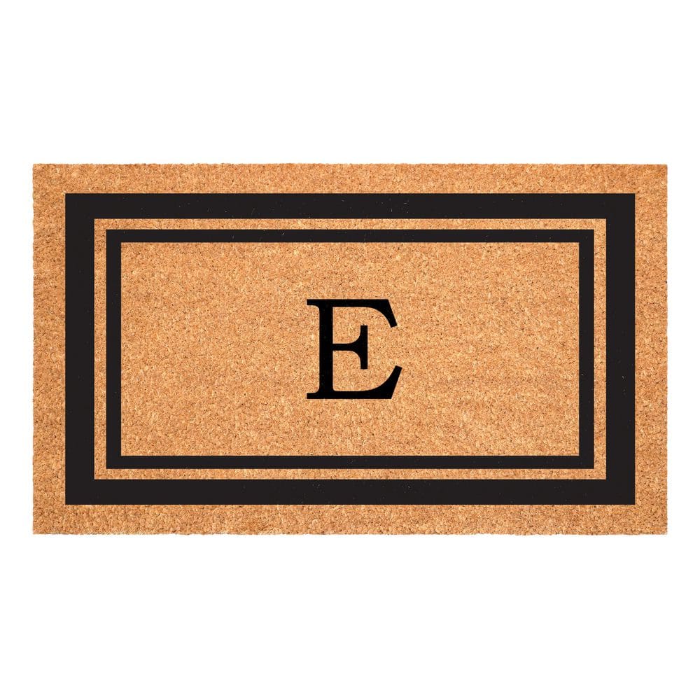 Black Border Monogram Door Mat 18 in. x 30 in. (Letter E)