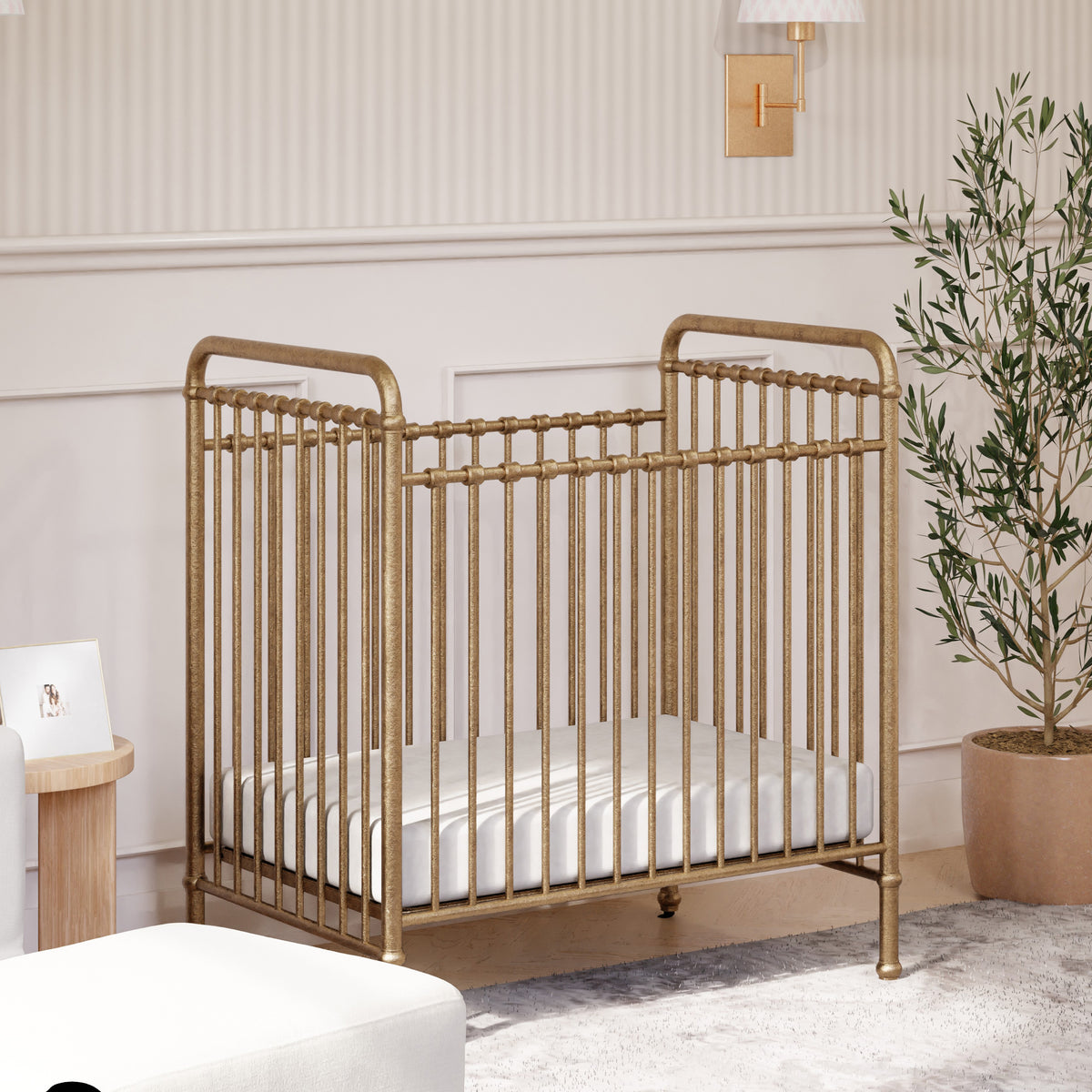 Abigail 3-in-1 Convertible Mini Crib in Vintage Gold