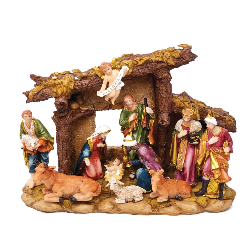 Resin Nativity Set with Figures and Stable, Set of 11