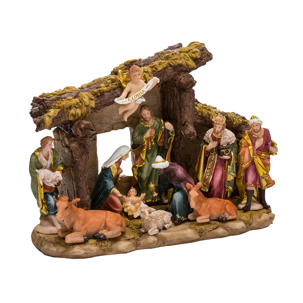 Resin Nativity Set with Figures and Stable, Set of 11
