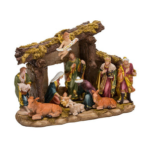 Resin Nativity Set with Figures and Stable, Set of 11