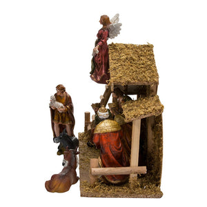 Nativity Figurines with Wooden Stable, Set of 12