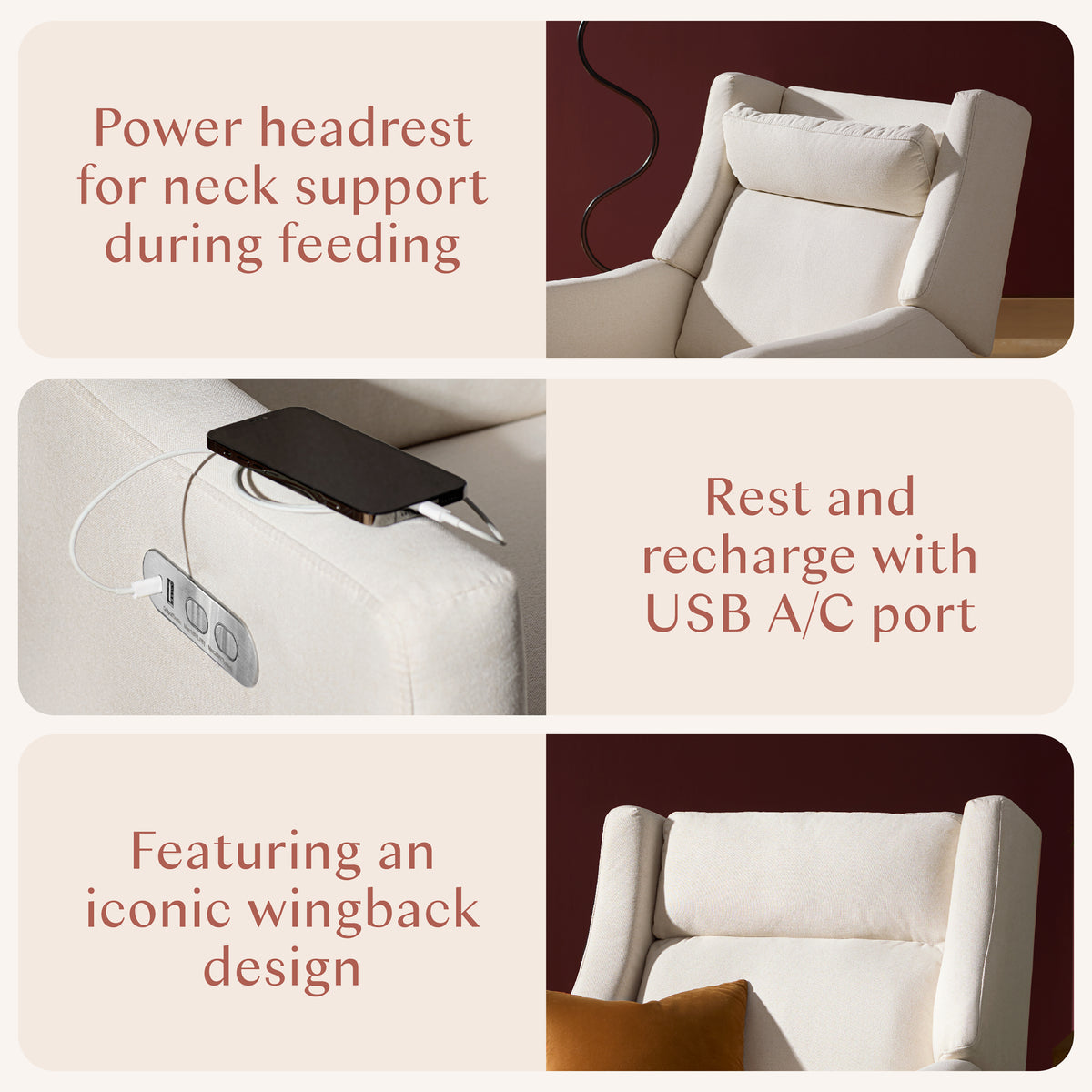 Kiwi Plus Power Recliner and Swivel Glider with Power Adjustable Headrest and USB Port in Performance Cream Eco-Weave