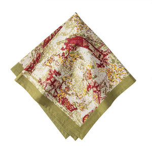 Renne Reindeer Napkins in Red & Green, Set of 6