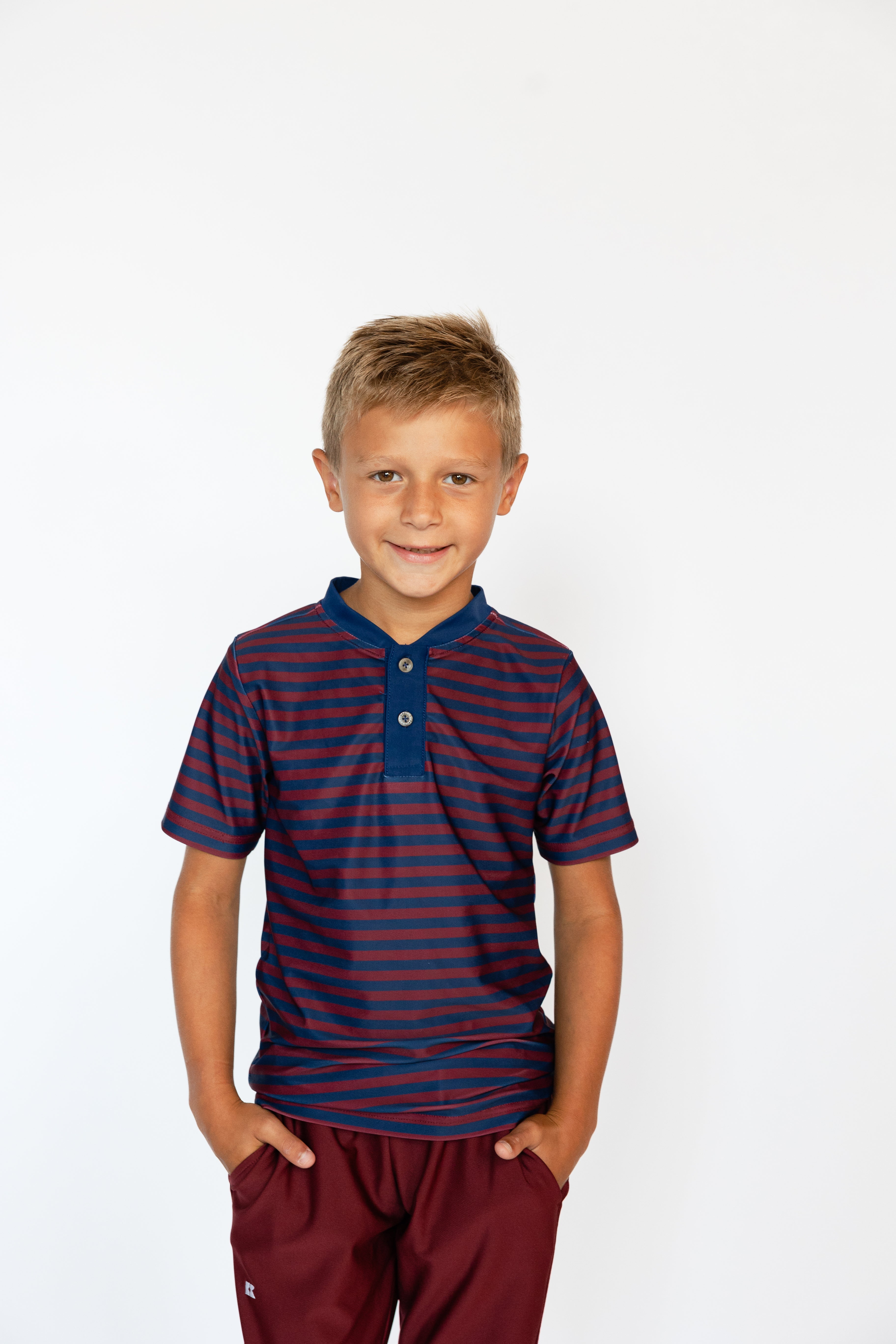 QB Stripe Blade Shirt in Navy & Maroon