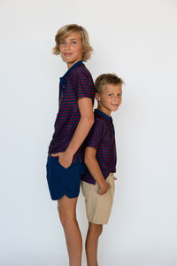 QB Stripe Blade Shirt in Navy & Maroon