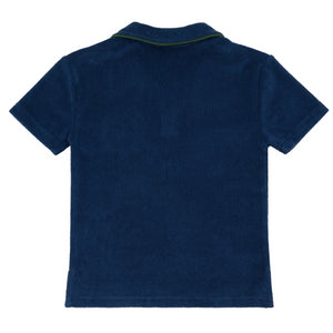 Unisex Navy French Terry Polo With Evergreen Trim