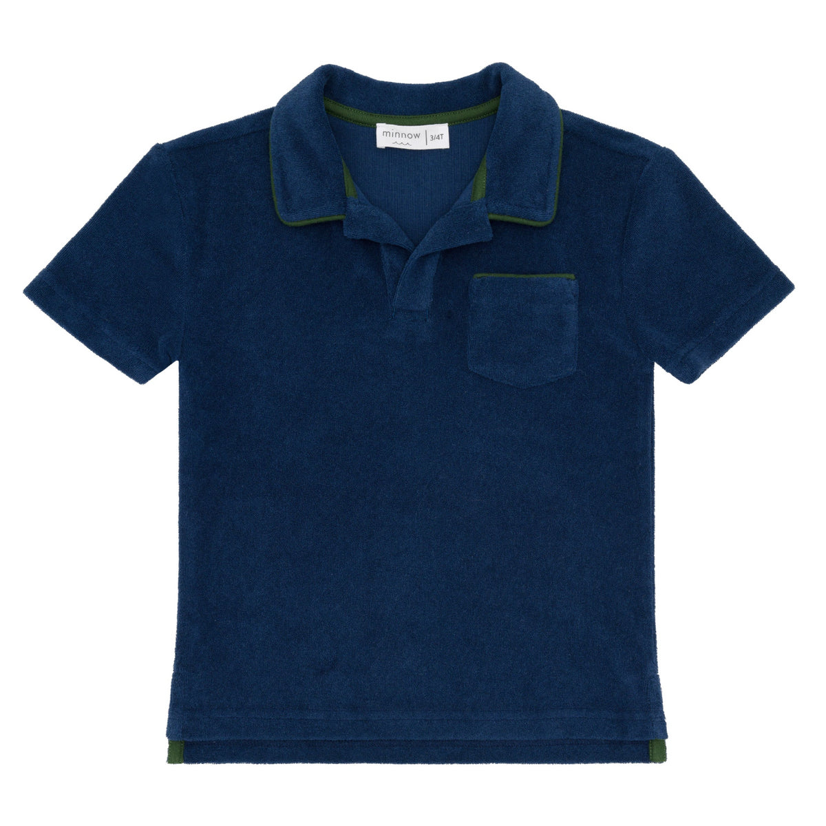 Unisex Navy French Terry Polo With Evergreen Trim