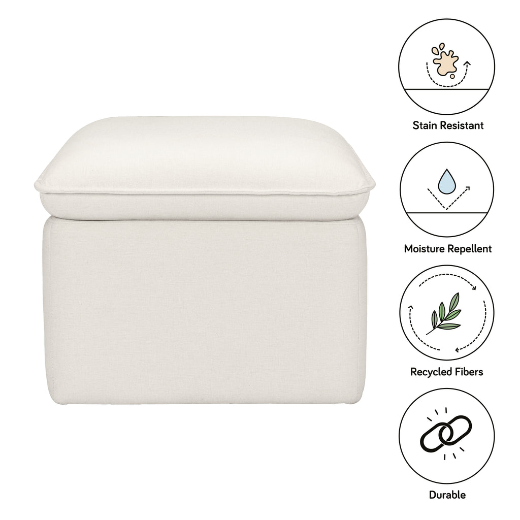 Cali Storage Ottoman in Eco-Performance Fabric | Water Repellent & Stain Resistant in Performance Cream Eco-Weave
