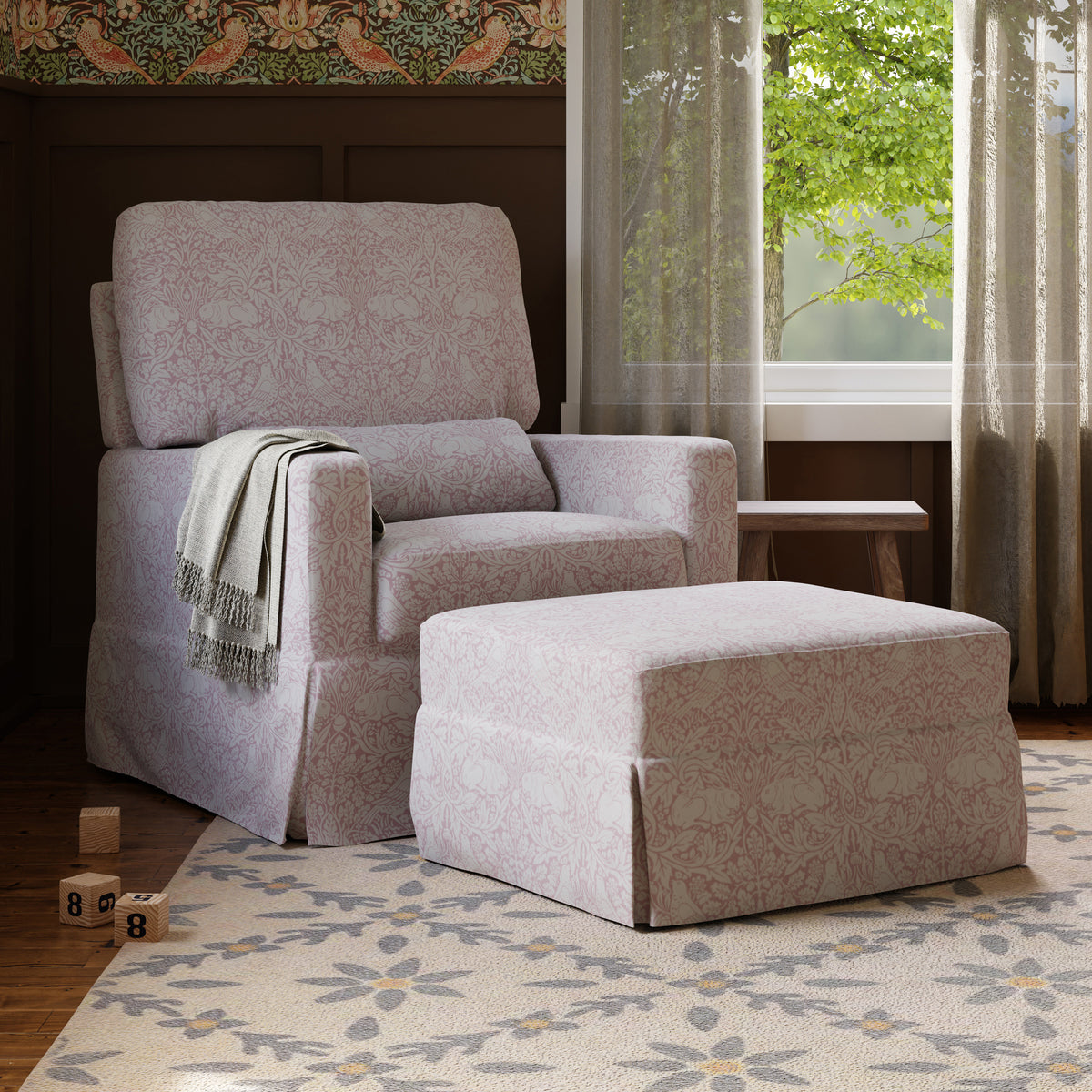 Morris & Co. x Namesake Crawford Gliding Ottoman Pure Brer Rabbit in Rose