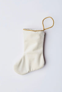 Back view of HO HO HO Bauble Stockings with solid white velvet backing