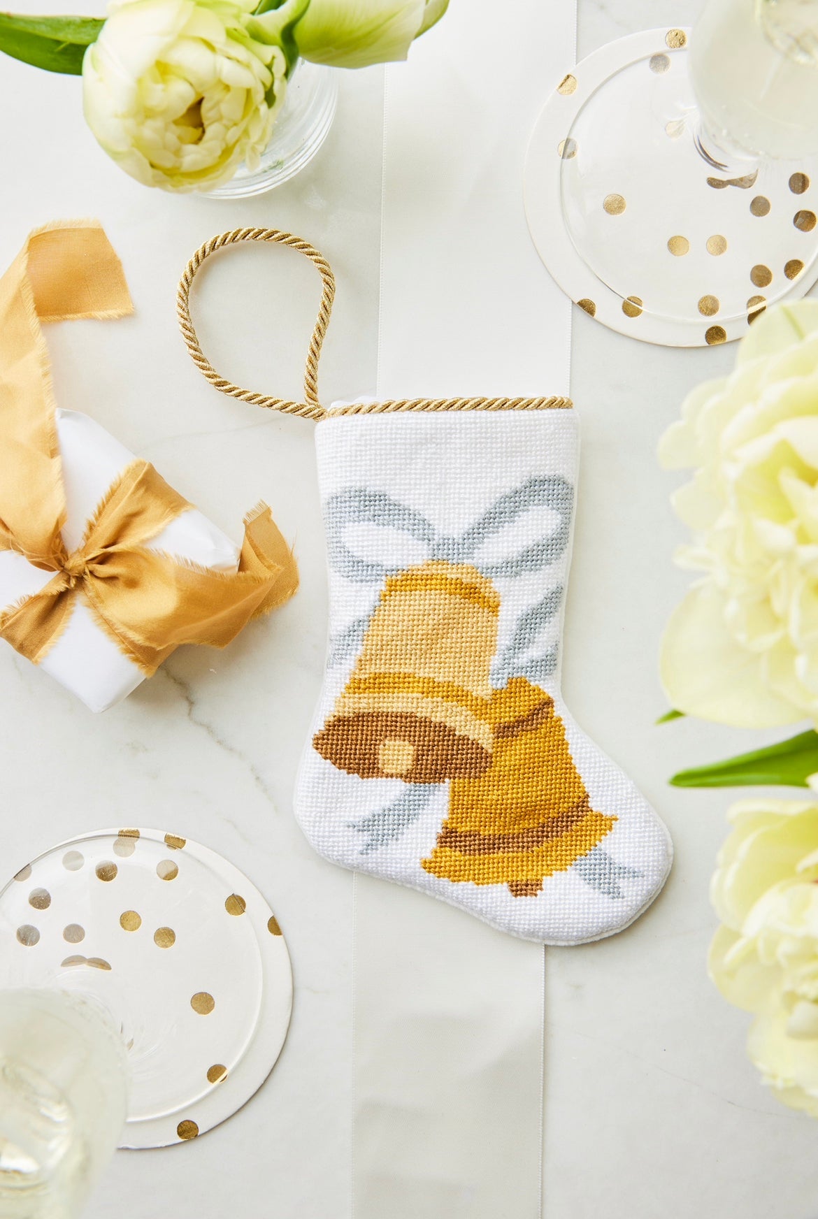 Bauble Stockings styled with gold-themed decor