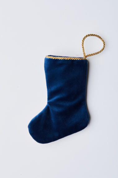 Back view of Hamsa Hand needlepoint stocking with solid navy blue velvet backing