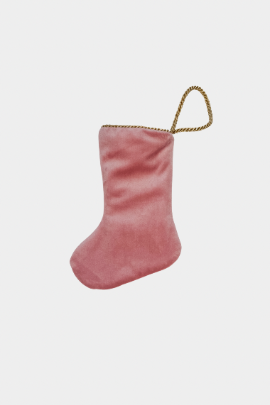 Back view of Rocking Horse in Pink needlepoint stocking with solid pink velvet backing