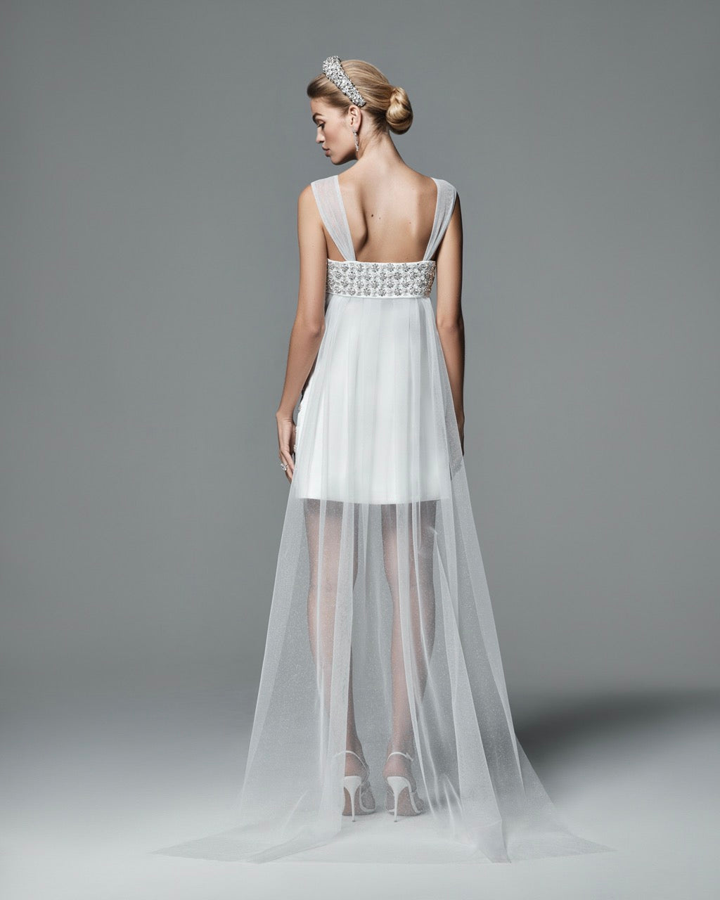 mini dress with long train The Ness Mini Dress with Detachable Train and Straps 0