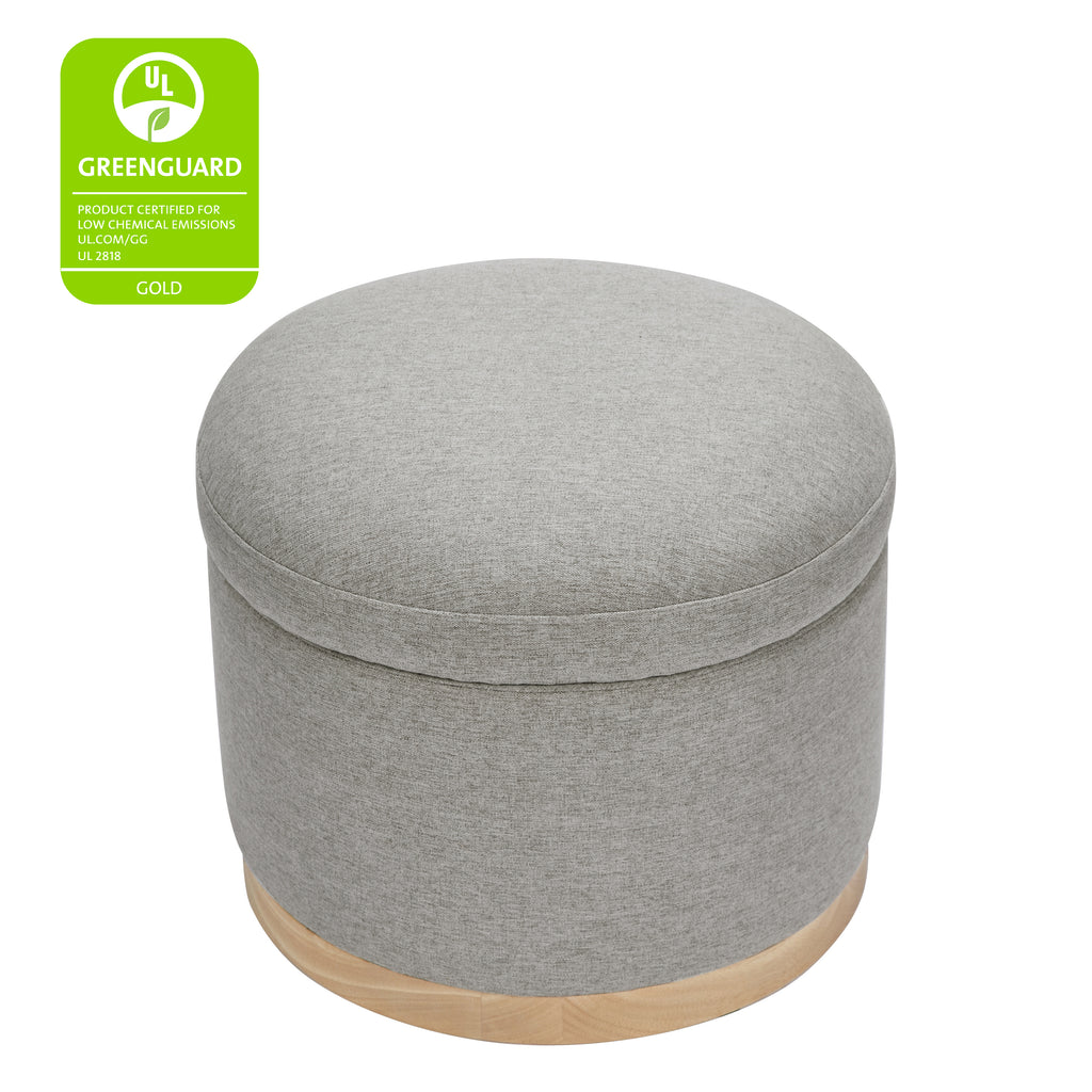 Naka Storage Ottoman in Eco-Performance Fabric | Water Repellent & Stain Resistant in Performance Grey Eco-Weave with Light Wood Base