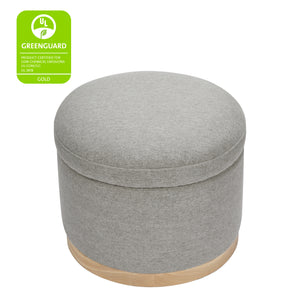 Naka Storage Ottoman in Eco-Performance Fabric | Water Repellent & Stain Resistant in Performance Grey Eco-Weave with Light Wood Base