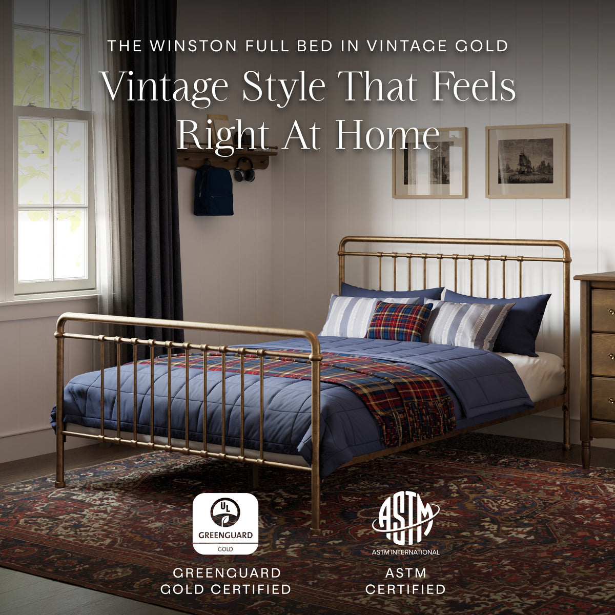 Winston Full Bed in Vintage Gold