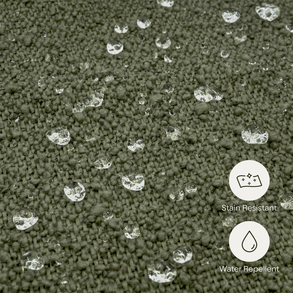 Tuffet Storage Ottoman in Performance Olive Boucle with Honey Ball Feet