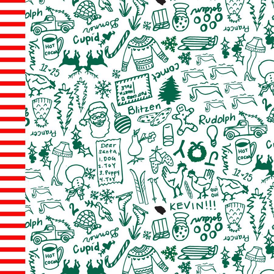 North Pole Christmas green doodle pattern swatch