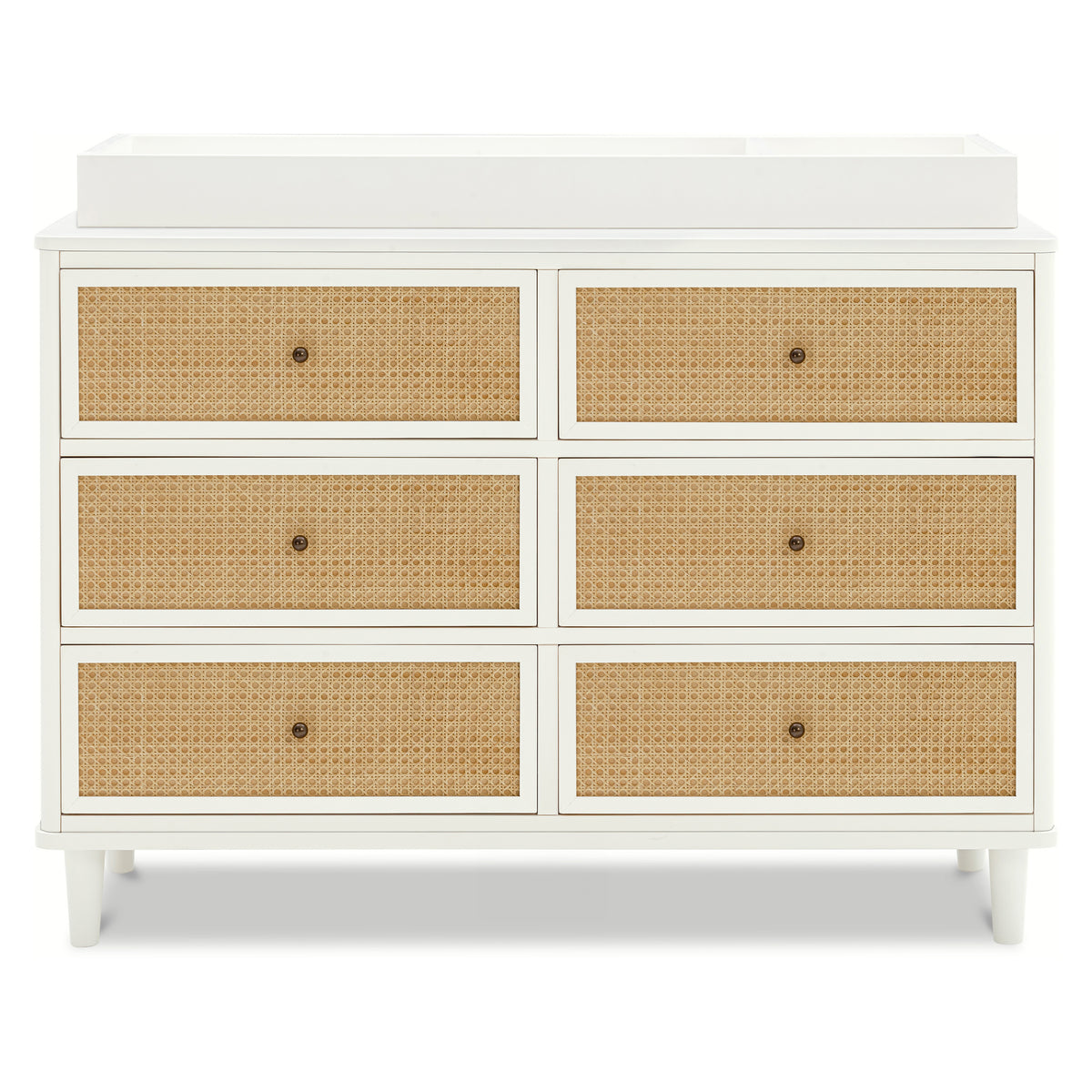 Marin with Cane 6 Drawer Assembled Dresser in Warm White & Honey Cane