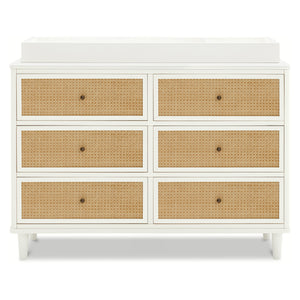 Marin with Cane 6 Drawer Assembled Dresser in Warm White & Honey Cane