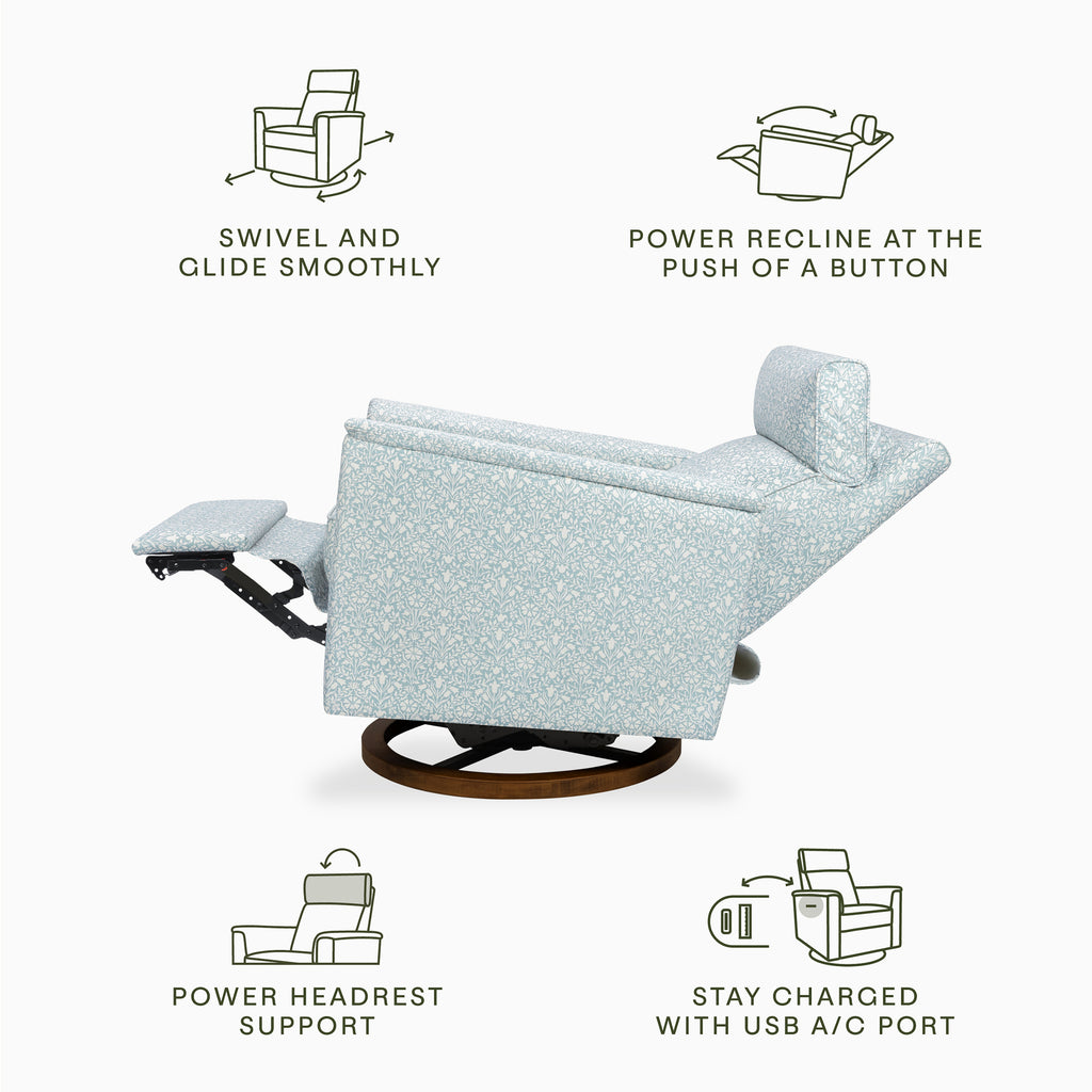 Morris & Co. x Namesake Willa Plus Power Glider Recliner with Power Headrest Bellflowers in Powdered Blue
