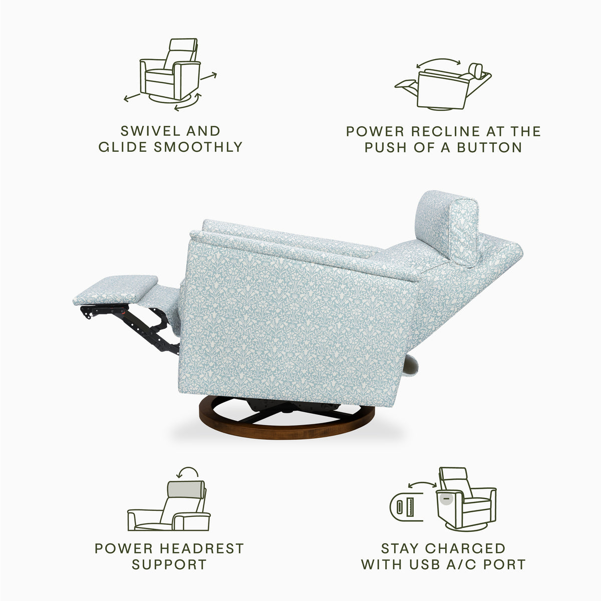 Morris & Co. x Namesake Willa Plus Power Glider Recliner with Power Headrest Bellflowers in Powdered Blue