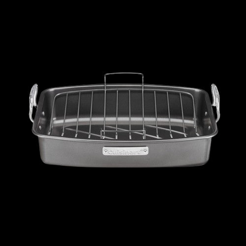 Roasting And Lasagna Pans 17" x 13" Nonstick Roaster with V-Rack in Black