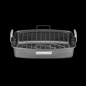 Roasting And Lasagna Pans 17" x 13" Nonstick Roaster with V-Rack in Black