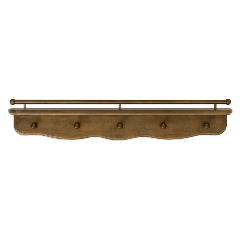 Liberty 31" Wall Shelf with Hooks in Natural Walnut