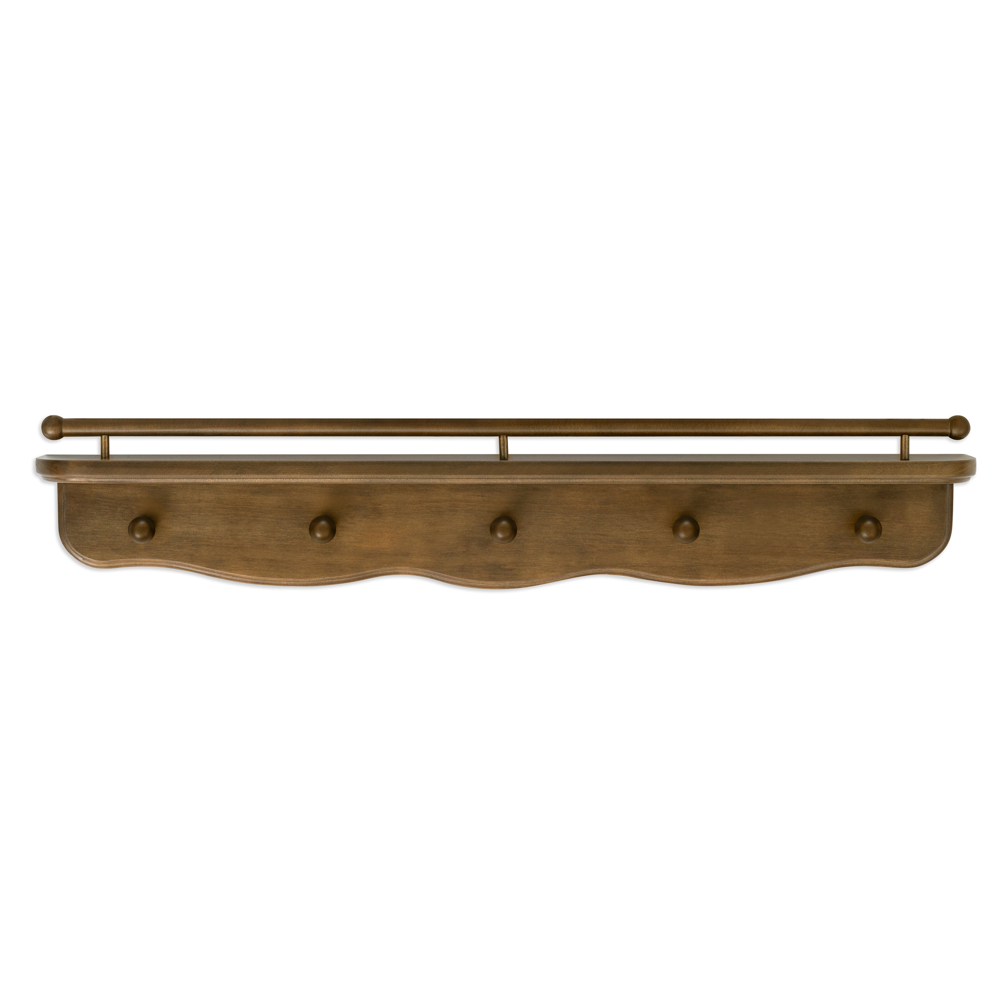 Liberty 31" Wall Shelf with Hooks in Natural Walnut