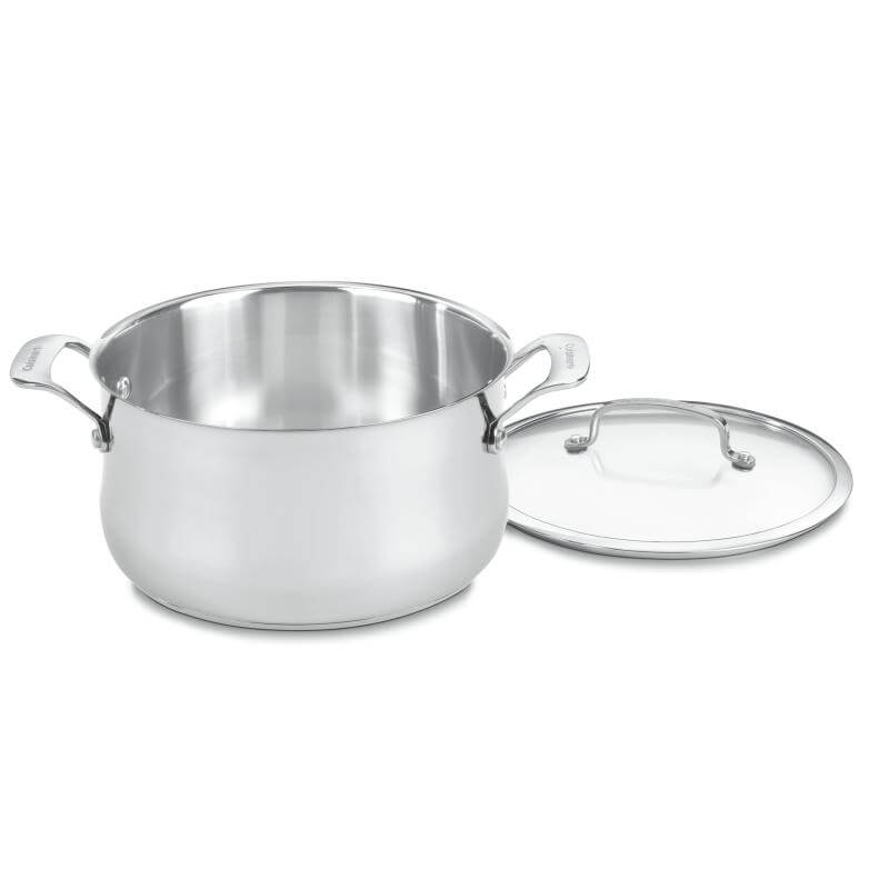 Front view of 6 Quart Saucepot in Stainless Steel showcasing two handles and matching lid on white background