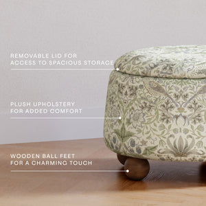 Morris & Co. x Namesake Tuffet Storage Ottoman Strawberry Thief in Fig & Thyme