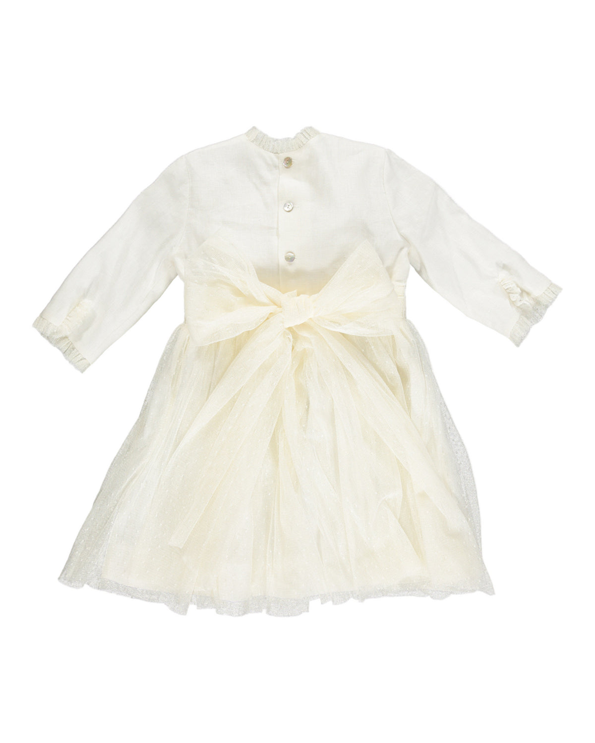 Octavie - White Flower girl Dress with 3/4 sleeves adorned with tulle