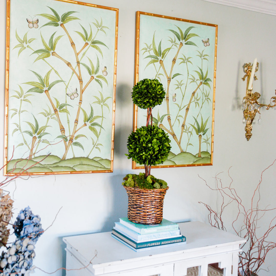 Original Chinoiserie Panels on Silk Triptych | Bamboo En Fleur, Set of 3