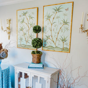 Original Chinoiserie Panels on Silk Triptych | Bamboo En Fleur, Set of 3