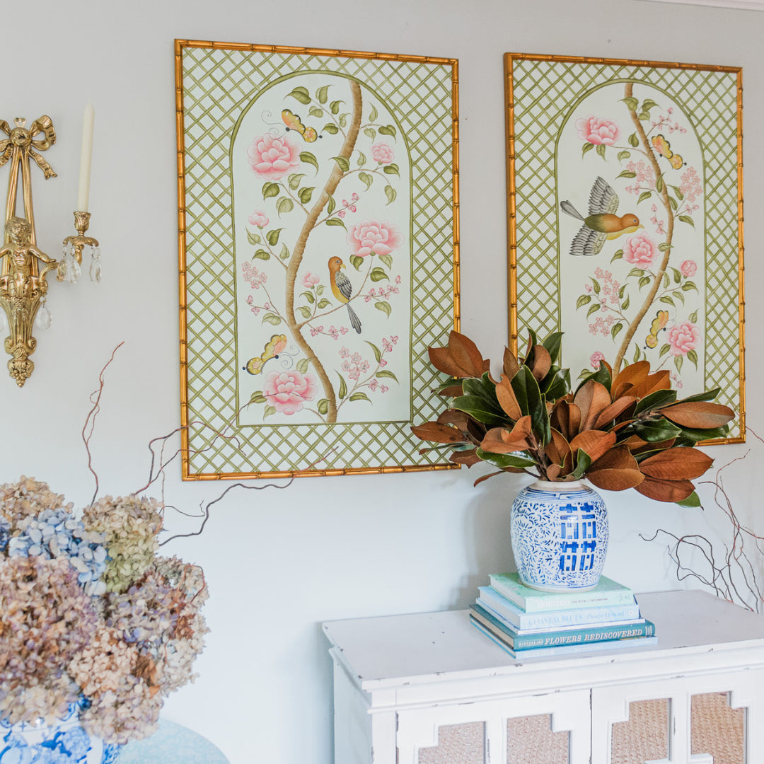 Original Chinoiserie Panels on Silk | Le Jardin De Elizabeth, Set of 2