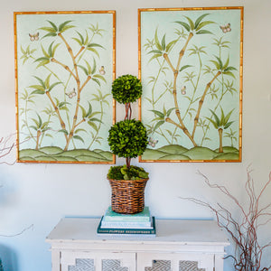 Original Chinoiserie Panels on Silk Triptych | Bamboo En Fleur, Set of 3