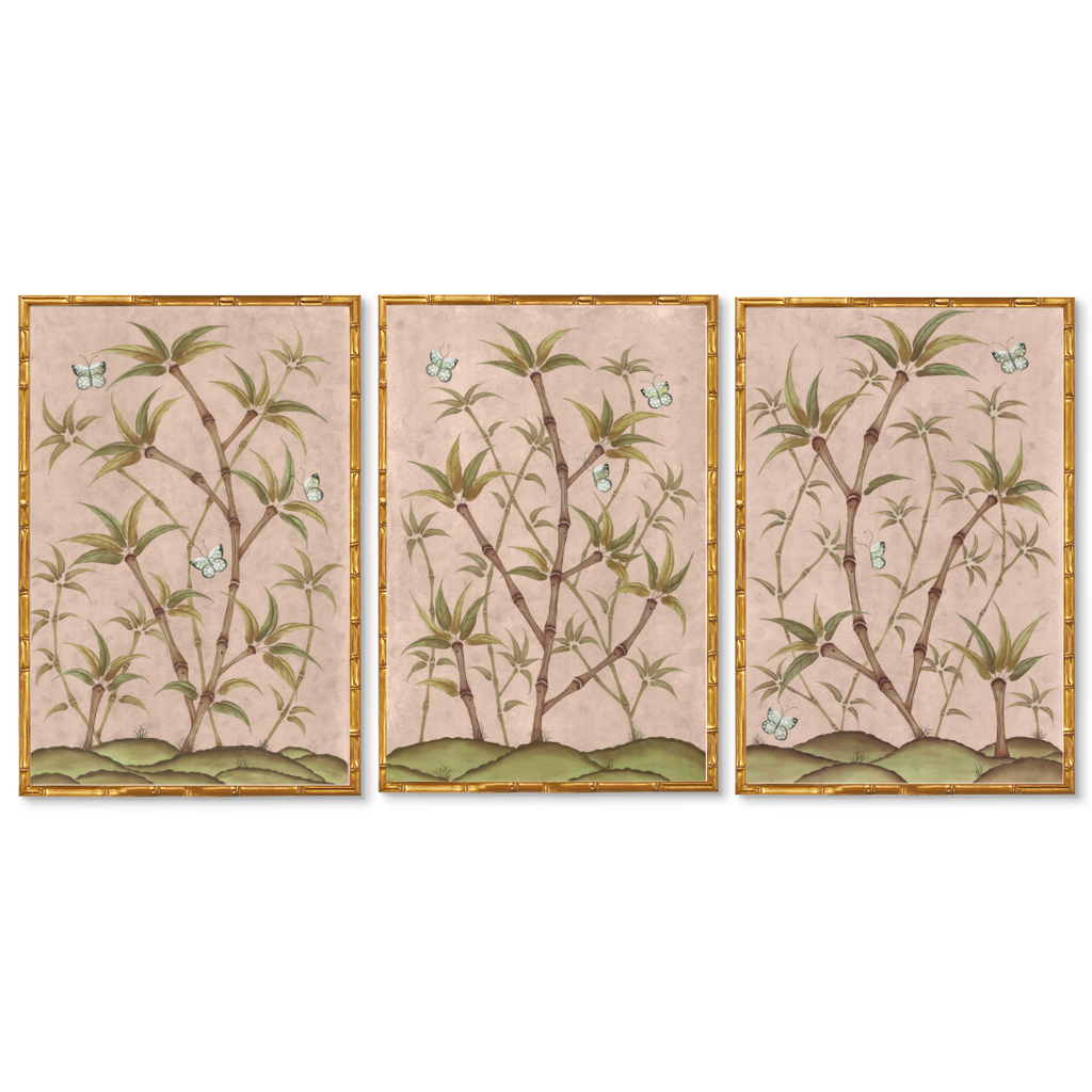 Bamboo En Fleur Triptych | Chinoiserie Panel, Set of 3