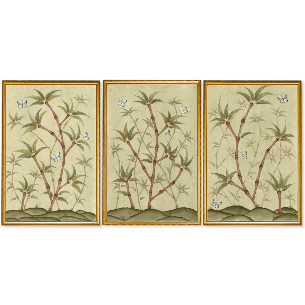 Bamboo En Fleur Triptych | Chinoiserie Panel, Set of 3