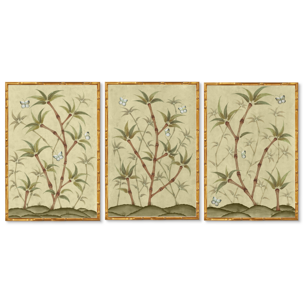 Bamboo En Fleur Triptych | Chinoiserie Panel, Set of 3