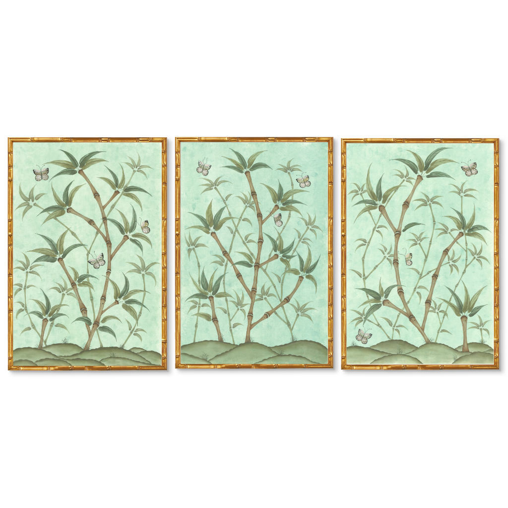 Bamboo En Fleur Triptych | Chinoiserie Panel, Set of 3