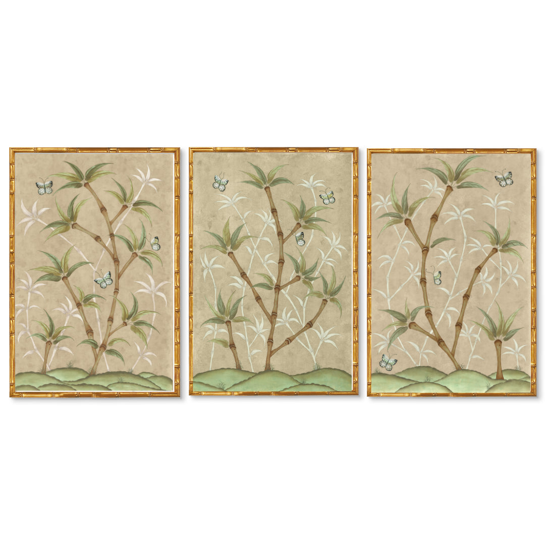 Bamboo En Fleur Triptych | Chinoiserie Panel, Set of 3