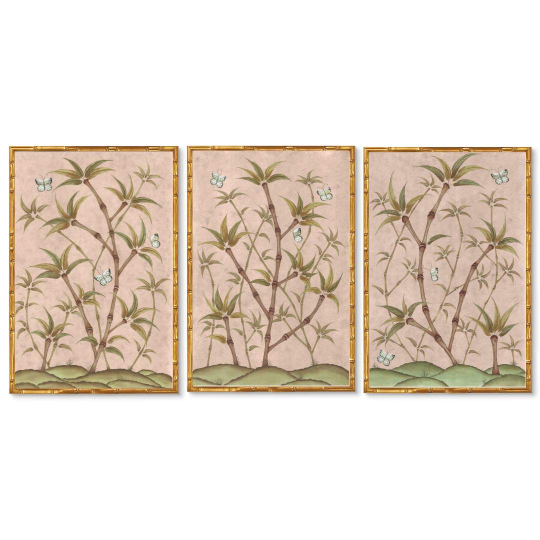 Bamboo En Fleur Triptych | Chinoiserie Panel, Set of 3