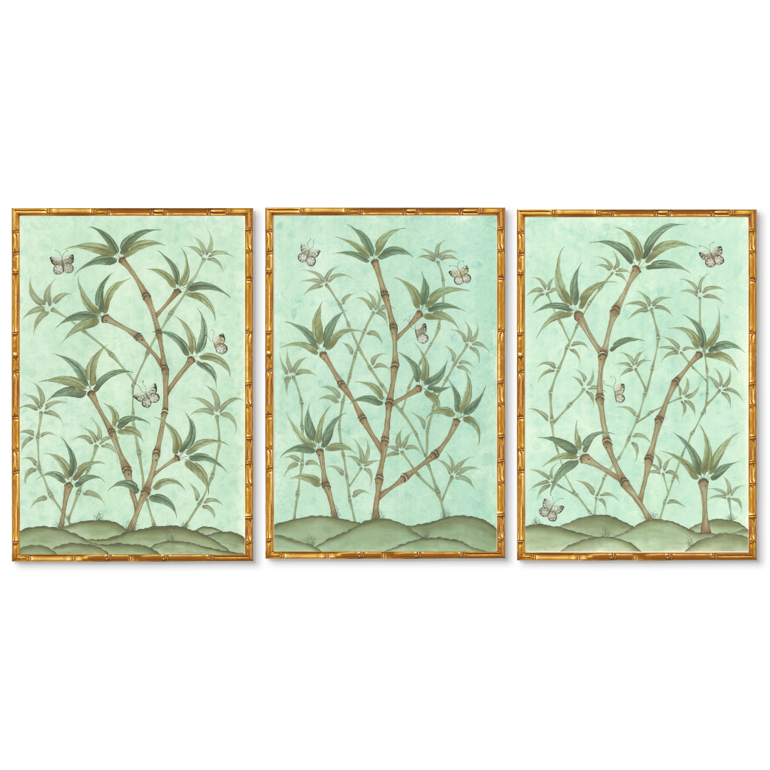 Bamboo En Fleur Triptych | Chinoiserie Panel, Set of 3