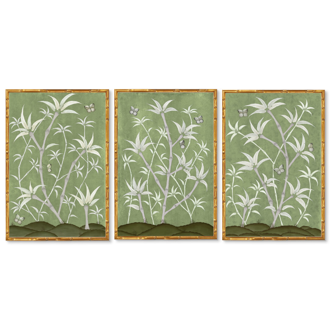 Bamboo En Fleur Triptych | Chinoiserie Panel, Set of 3