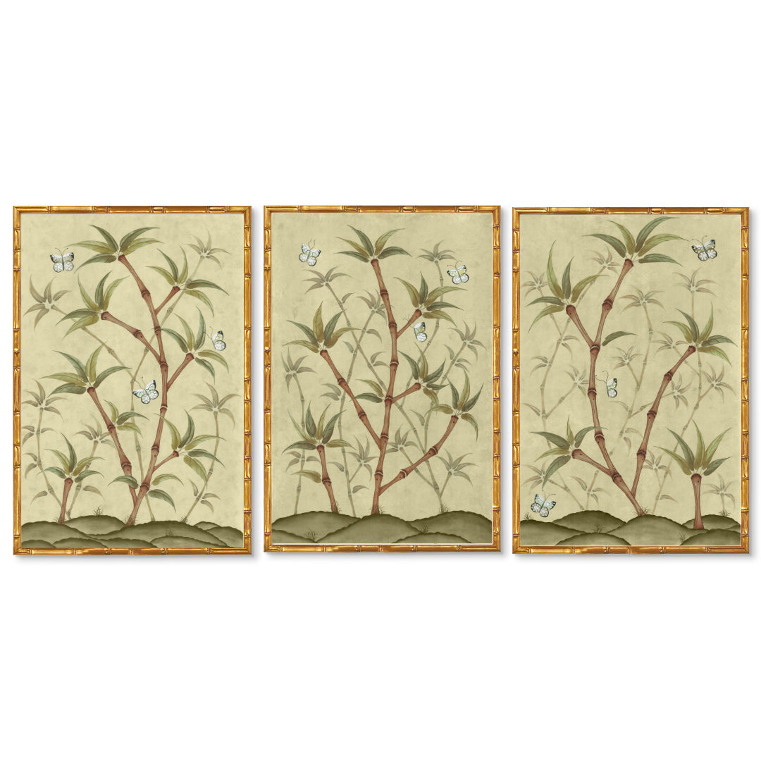 Bamboo En Fleur Triptych | Chinoiserie Panel, Set of 3