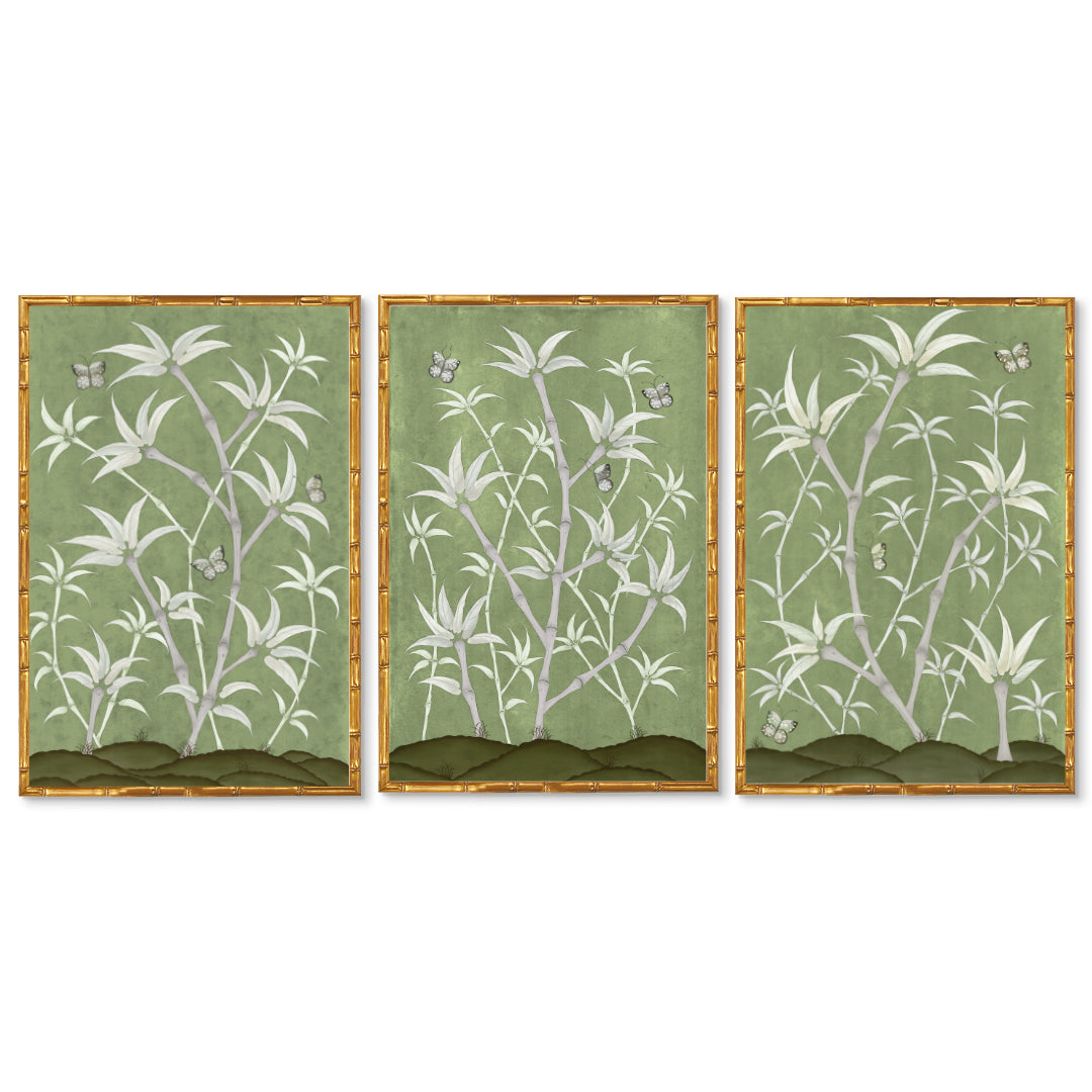Bamboo En Fleur Triptych | Chinoiserie Panel, Set of 3