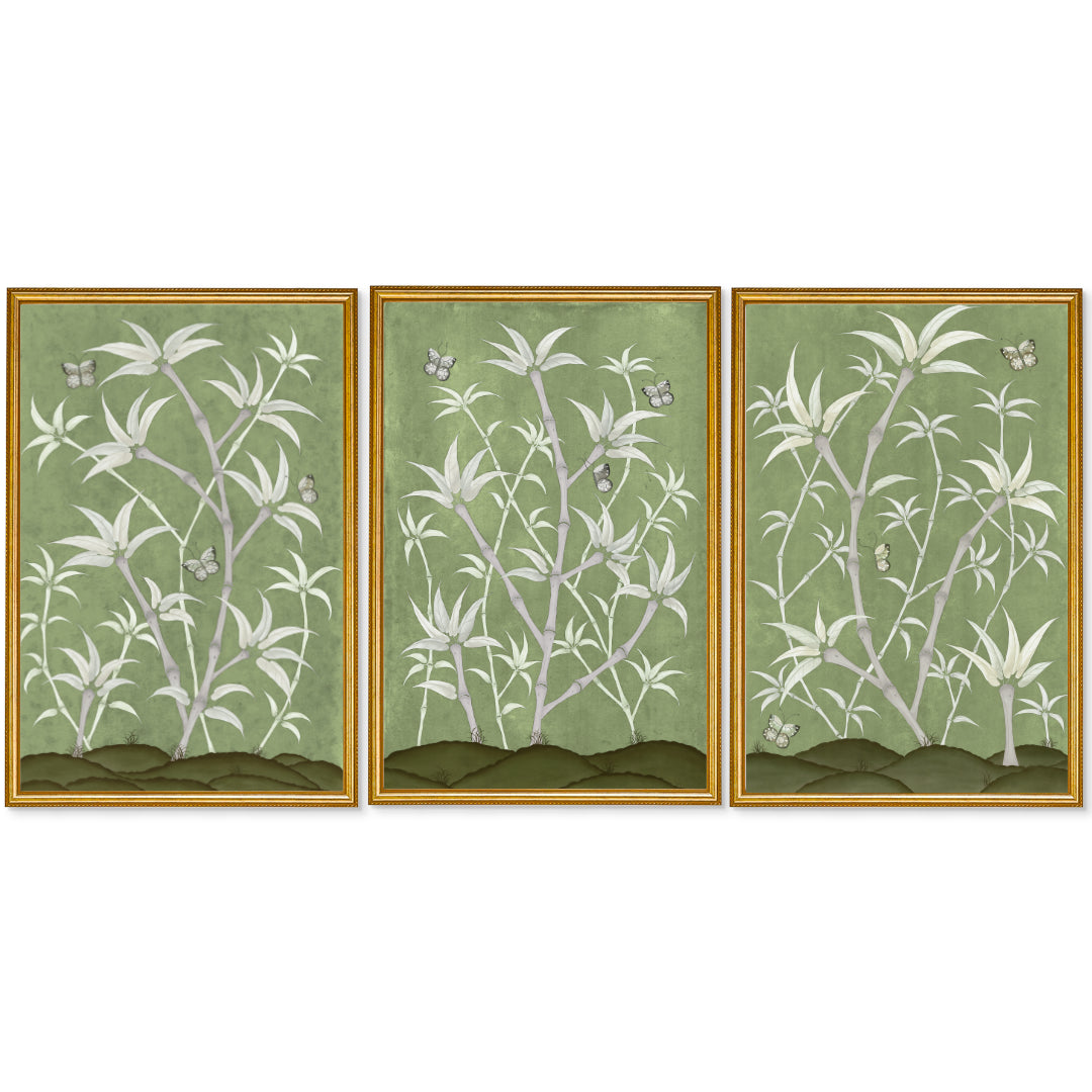 Bamboo En Fleur Triptych | Chinoiserie Panel, Set of 3